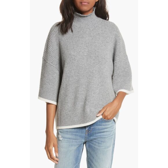 FRAME Tipped Wool & Cashmere Mock Neck SweaterMedium